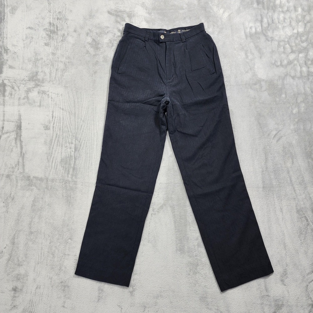 Tommy Bahama Pants Womens 4 Blue Silk Relaxed‎ Fit Pleated Dress Herringbone